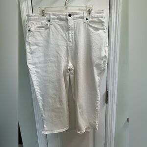 NYDJ White Straight Jeans with Green Stripe